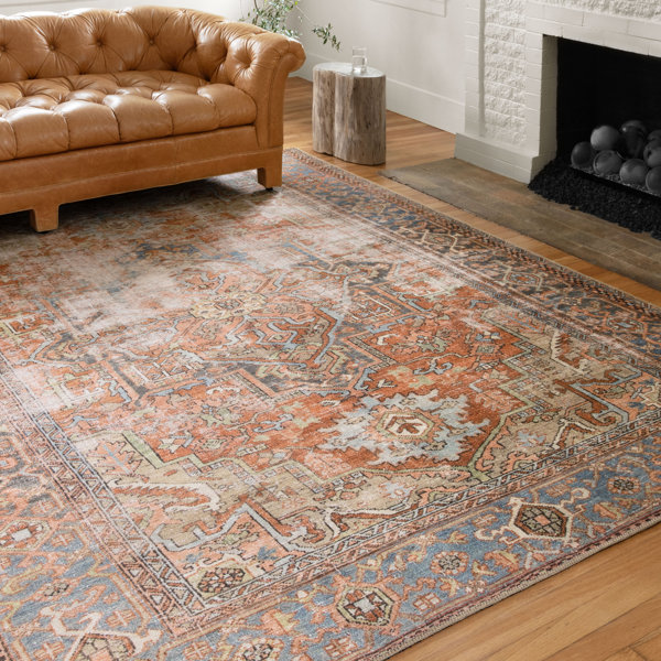 Joss & Main Skye Oriental Area Rug in Terracotta/Blue/White/Ivory